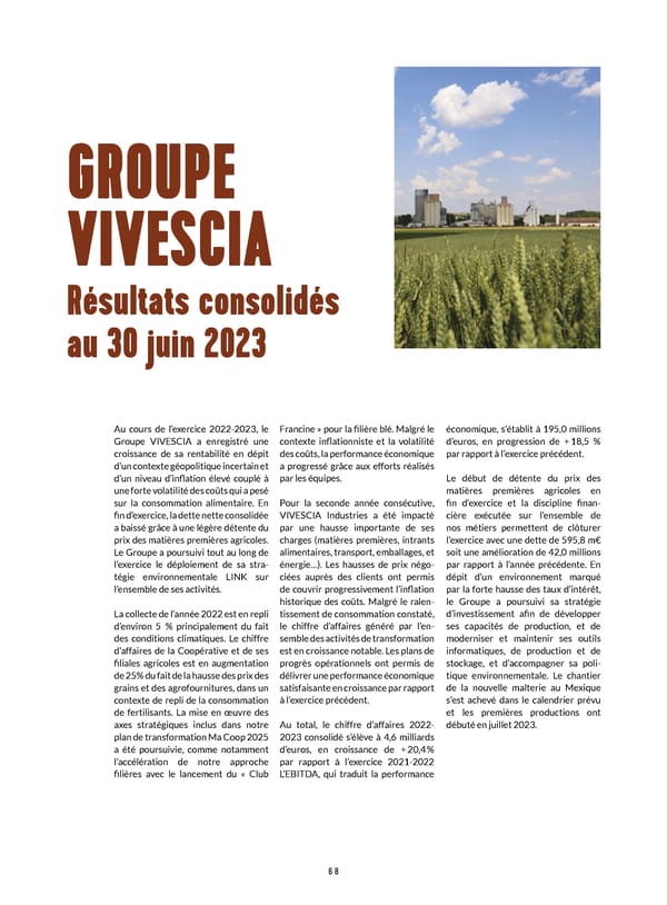 Rapport Intégré du Groupe VIVESCIA | Juillet 2022 - Juin 2023 - Page 70