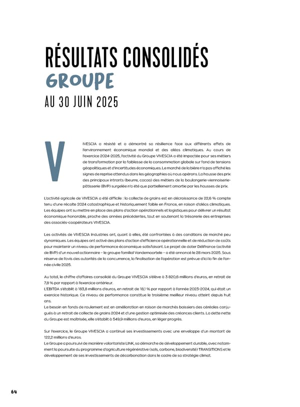 Rapport intégré du Groupe VIVESCIA 2024-2025 - Page 66